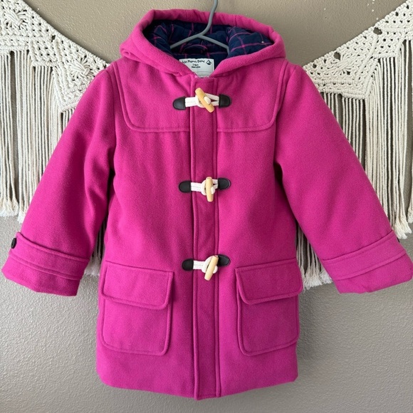 JoJo Maman Bebe pink felted peacoat jacket coat plaid lined J